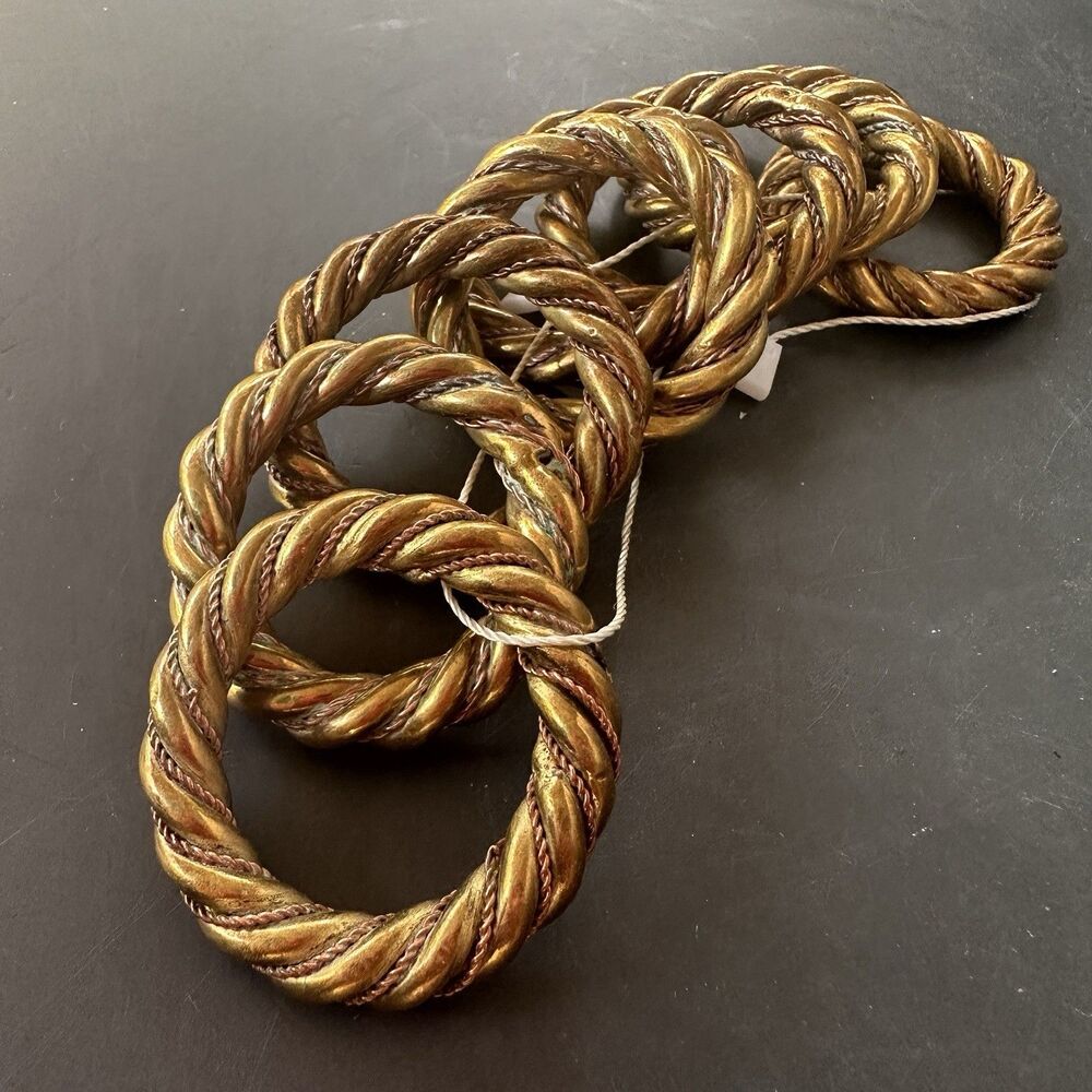 Vintage Brass Copper Twisted Rope Napkin Rings Set 8 Rustic Decor
